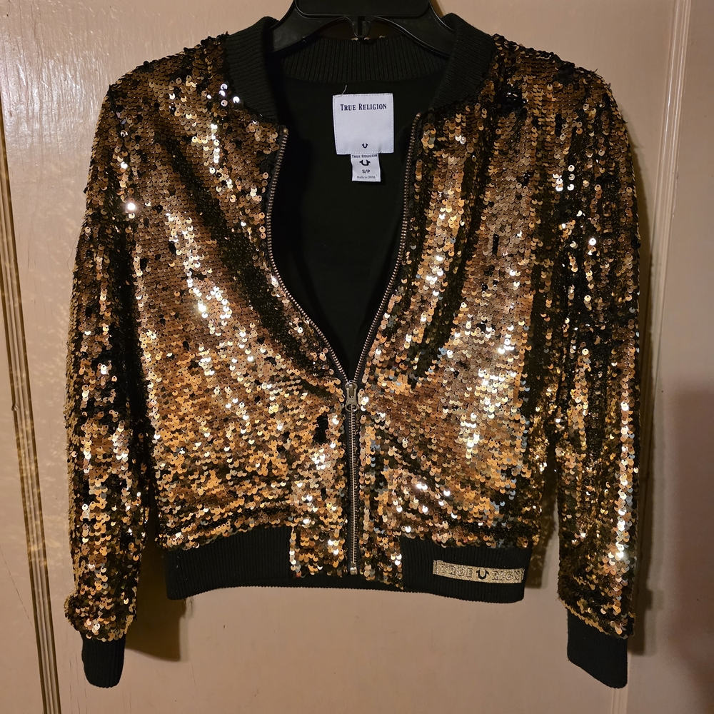 True Religion Gold Sequin Bomber Jacket